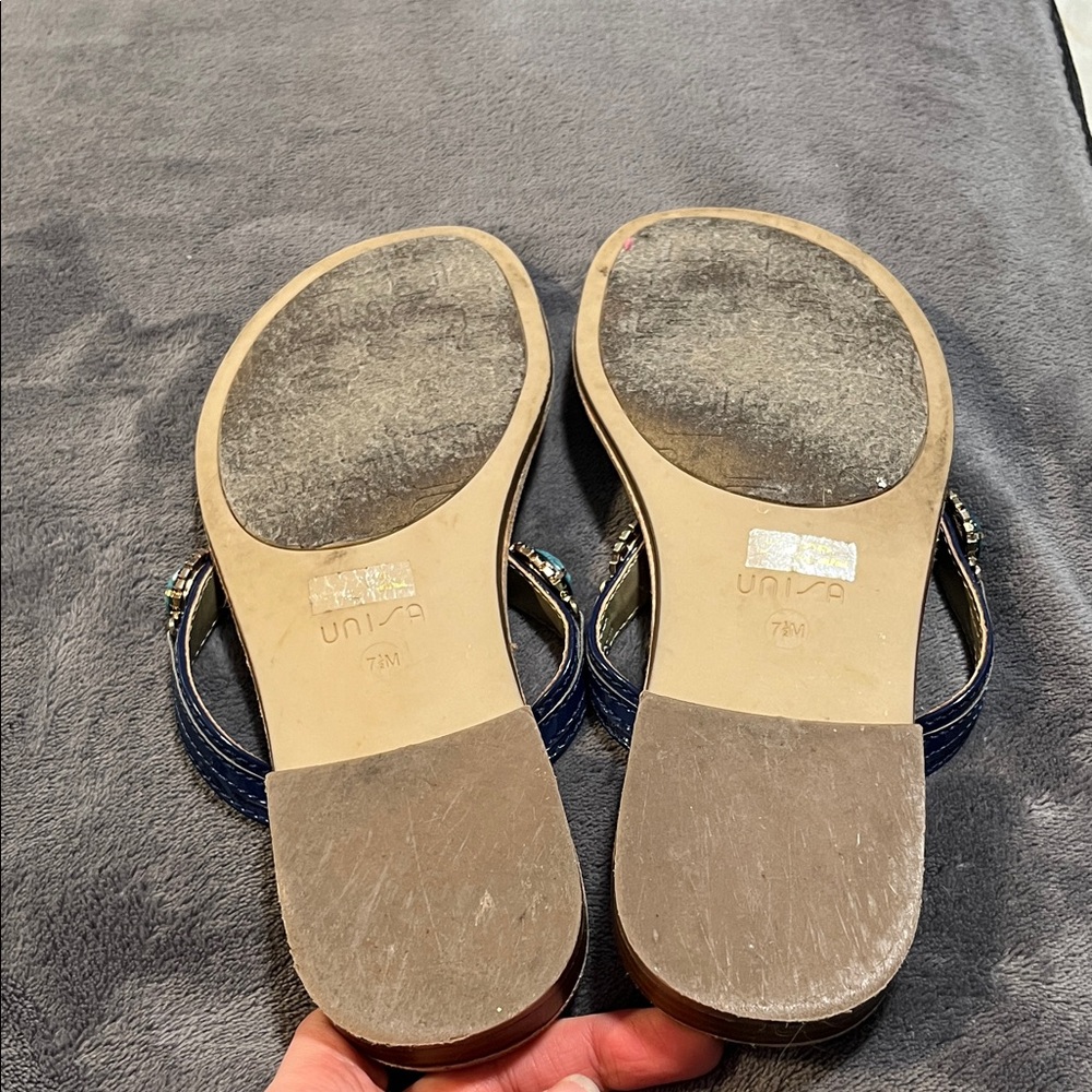 Unisa Navy and Turquoise Jeweled Women's Thong Sandals - Picture 3 of 3